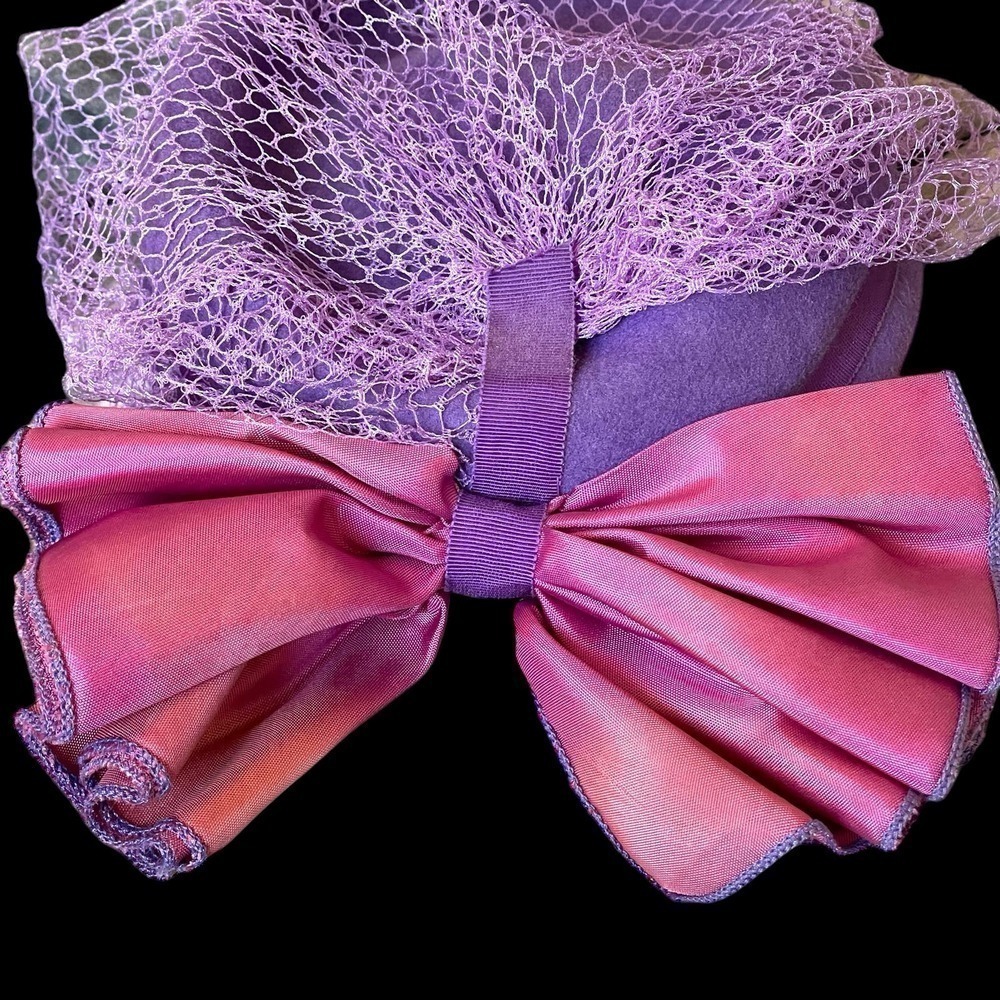 Vintage 1980s Wool Fascinator Hat Lilac Purple With Accordion Bow Original Veil - Picture 6 of 16